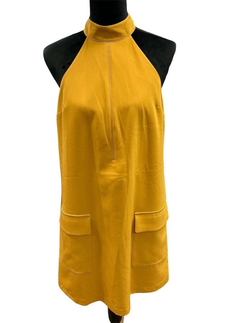 Anthropologie Mustard Halter Shift Dress with Front Pockets